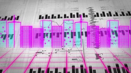 Poster - Creating animation of bar graphs and data charts with neon pink and blue overlay