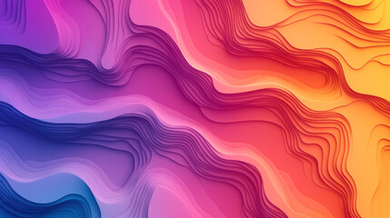 Poster - Abstract layered gradient background with wavy lines and smooth transitions of purple to orange hues