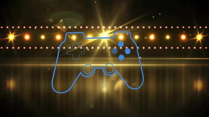 Poster - Animation of glowing game controller outline with bright lights and reflections
