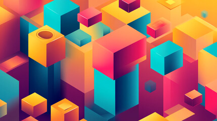 Poster - Isometric illustration featuring colorful cubes arranged in a vibrant and playful composition