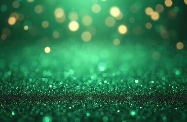Aufkleber - Sparkling green glitter with bokeh effect. Blurred background with shiny lights, perfect for festive backgrounds. Abstract backdrop with vibrant, bright illumination creates dreamy mood.