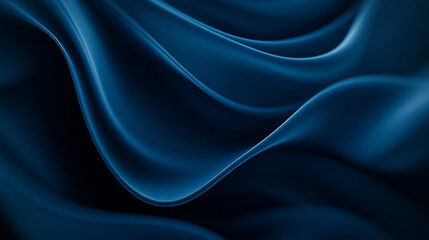Poster - Abstract dark blue fabric flowing smoothly with soft curves and subtle light and shadow detail texture