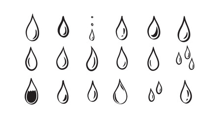 Hand drawn doodle water drop. Water drops icons