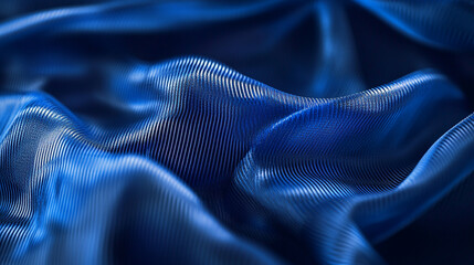Poster - Close up of rippled blue fabric with textured surface and subtle light reflecting details visible