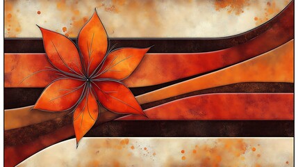 Poster - Autumnal Floral Symphony with Dynamic Lines in Rustic Color Palette Artwork