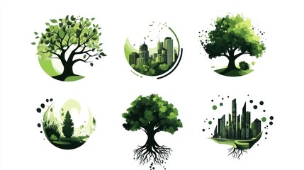 Green city and trees, environmental harmony, nature vs urban, eco-friendly design, website banner