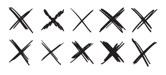 Poster - Doodle scribble crosses to cross out or mark text set. X sign sketch style. denial signs isolated on white background.
