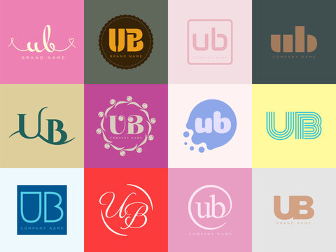 UB logo company template. Letter u and b logotype. Set different classic serif lettering and modern bold text with design elements. Initial font typography.