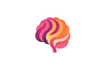Poster - Colorful brain logo in gradient pink and orange tones with flowing wave design, isolated on white background for creative business branding and medical projects.