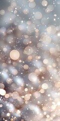 Poster - Dreamy bokeh lights on soft gray background with glowing particles and circles creating magical festive atmosphere for holiday designs and celebrations.