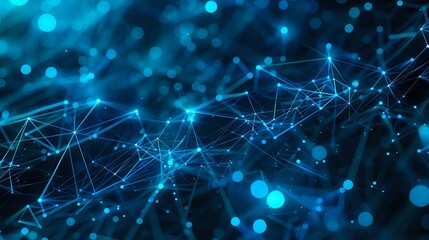Aufkleber - Glowing blue network connections with bokeh light effects on dark background create futuristic technology visualization for business and science concepts.