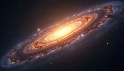 Poster - The Andromeda galaxy glowing brightly against a dark starry sky. Cosmic spiral galaxy with bright nucleus surrounded by stars, nebulae, dust. Astronomy, universe, outer space, science concepts.