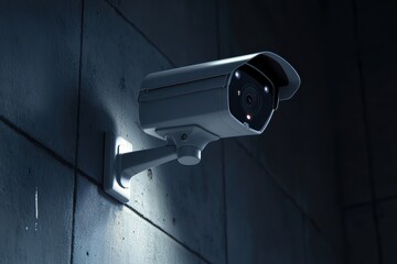 Poster - Security camera mounted on a concrete wall for surveillance and monitoring purposes