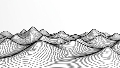 Aufkleber - Abstract black, white line art illustration, wavy mountain range. Minimalist design, modern style. Ideal for various creative projects web design, print media, background for websites apps.