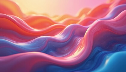 Aufkleber - Abstract digital art of flowing liquid waves. Bright gradient colors blue, pink, orange. Modern glossy design. Generative AI art. Smooth wavy colorful texture is great for backgrounds.