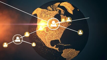 Poster - Global Network: An artistic depiction of a global network. Visualizes interconnected people, continents and networks
