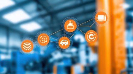 Poster - Industrial automation icons connection in factory setting