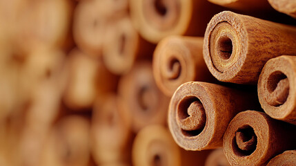 Wall Mural - pile of cinnamon sticks, showcasing their textured surfaces and natural color, representing warmth, flavor, and the aromatic qualities of this popular spice