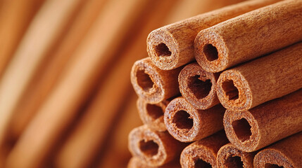 Wall Mural - pile of cinnamon sticks, showcasing their textured surfaces and natural color, representing warmth, flavor, and the aromatic qualities of this popular spice