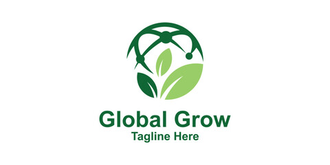Wall Mural - logo design combination world and leaf,nature logo,connect global,design simple