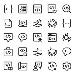 Outline icons set for Web development, programming.