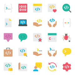 Flat color icons set for Web development, programming.