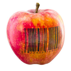 Poster - Apple with barcode label, 3D rendering isolated on transparent background