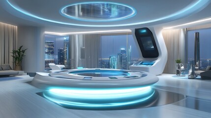 Aufkleber - Futuristic AI-controlled banking hub with real-time fraud monitoring and automated financial decision-making.