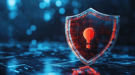 Poster - Holographic fintech security shield protecting digital transactions and personal finance.