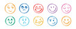 © Yanka - Human emotions smiley doodle hand drawn set. Funny hand drawn faces abstract collection. Cute expression, angry or sad comic communication