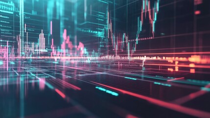 Poster - Neon-lit financial graphs showcasing real-time investment trends, digital stock analysis, and AI-powered predictions.