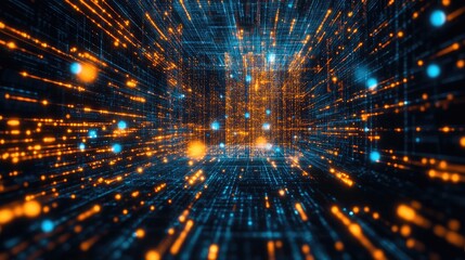 Poster - Quantum computing and blockchain interaction, showcasing futuristic data encryption, secure crypto transactions, and AI automation.