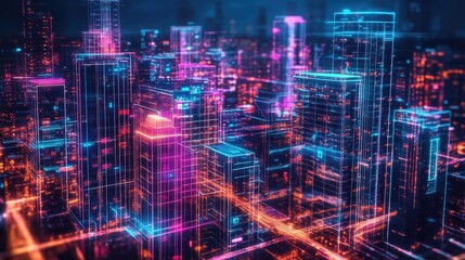 Poster - Smart city financial ecosystem showing cashless transactions and digital banking.