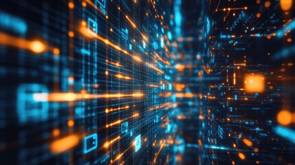 Poster - Transparent financial data flow with fintech infrastructure, cybersecurity enhancements, and online banking elements.