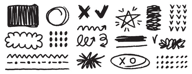 Poster - line hand drawn brush vector element doodle set. Grunge abstract chalk spiral, arrows element scribble line brush hand drawn sketch design.