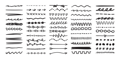 Poster - Various highlighter and underline lines set. graphic elements drawing free brush. Doodle strokes and markers
