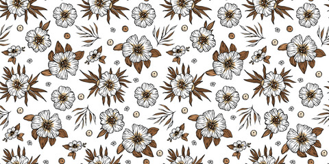 Wall Mural - Rustic Flowers Berries Leaves Elegant Floral Seamless Pattern Vector