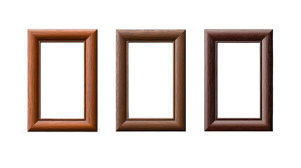 Wall Mural - three brown wooden frames in a row on black background, cut out transparent