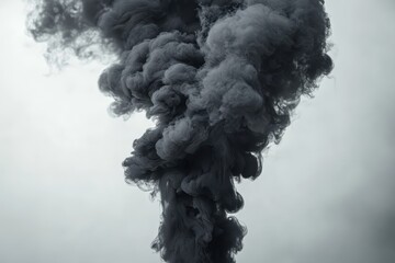 Poster - Close-up view of swirling black smoke creating intricate textures and patterns against a stark white background