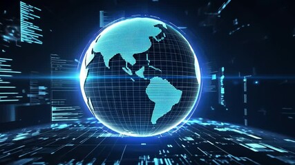 Poster - Global Digital Nexus: A mesmerizing view of the globe, rendered in a futuristic digital aesthetic, illuminated by lines and data streams, symbolizing interconnectedness and technological advancement.
