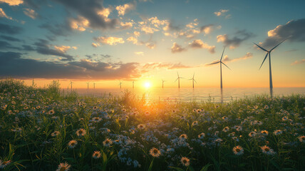 Wall Mural - renewable energies of the future: wind, solar, biomass, and hydropower innovations