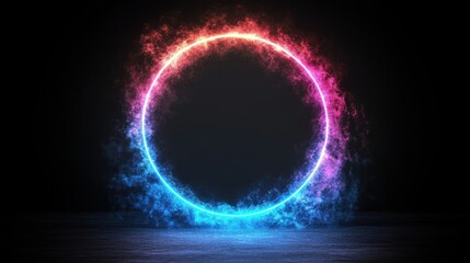 Poster - Neon Circle Abstract Art: Glowing Ring with Vibrant Colors and Smoky Effects