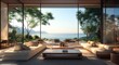© M - Contemporary living room showcases a scenic view of a seascape location