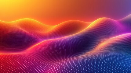 Poster - Abstract Vibrant Landscape:  A Digital Art Piece Featuring a Wavelike Formation of Vivid Colors and Glowing Points.