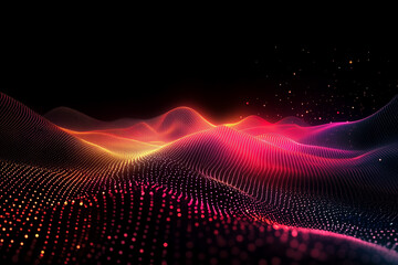 Poster - Abstract Dotted Landscape with Glowing Pink and Orange Hues on Black