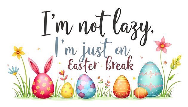 Vector illustration with the text I’m not lazy, I’m just on Easter break, banner, poster, header for website, greeting card, created with generative ai