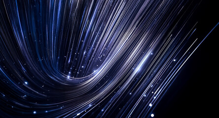 Poster - Dynamic blue and  white light streaks on dark create futuristic, energetic feel. Abstract flow suggests modern tech, motion, and  luminescence.