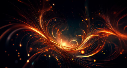 Wall Mural - abstract image of vibrant orange and yellow swirls on a dark backdrop. light trails and sparkling pa