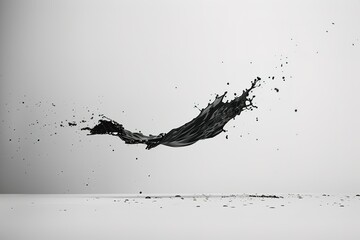 Poster - Suspended black liquid mid-air captured in motion featuring dynamic splashes
