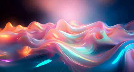 Aufkleber - glossy, wavy, and colorful abstract shapes in pink, orange, and blue. the smooth, flowing forms crea